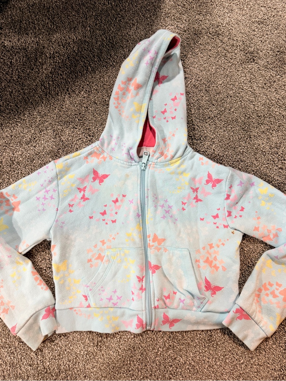 Falls Creek Light Blue Butterfly Zip Hoodie with Pink and Yellow Accents